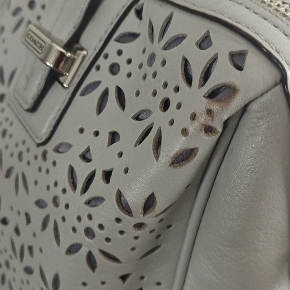 Coach Taylor Eyelet Leather Satchel /Shoulder Bag Putty Grey - Picture 9 of 13